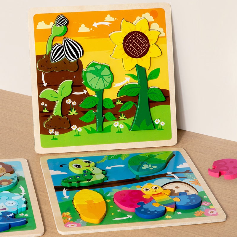 Wooden Kidsren'S Early Education Animal And Plant Life Growth Cycle Process Puzzle Shape Cognitive Puzzle Educational Toy - Image 3